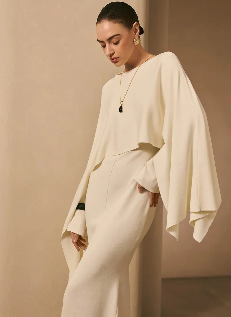 Lichi  Viscose knitted maxi dress with long shoulder cape for Women | Best Price UAE