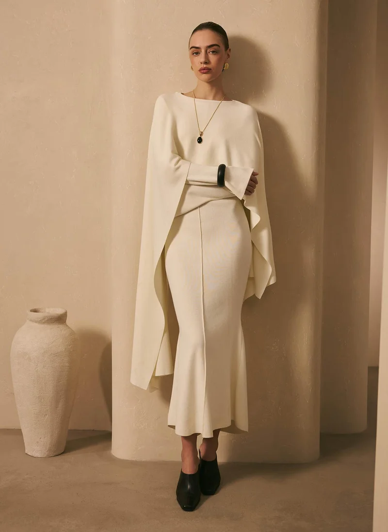 Lichi  Viscose knitted maxi dress with long shoulder cape for Women | Best Price UAE