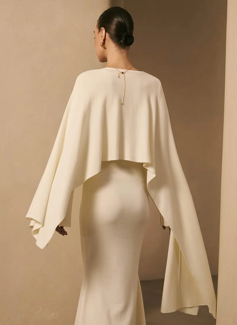 Lichi  Viscose knitted maxi dress with long shoulder cape for Women | Best Price UAE
