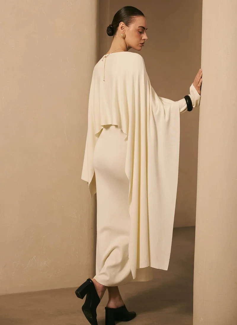 Lichi  Viscose knitted maxi dress with long shoulder cape for Women | Best Price UAE