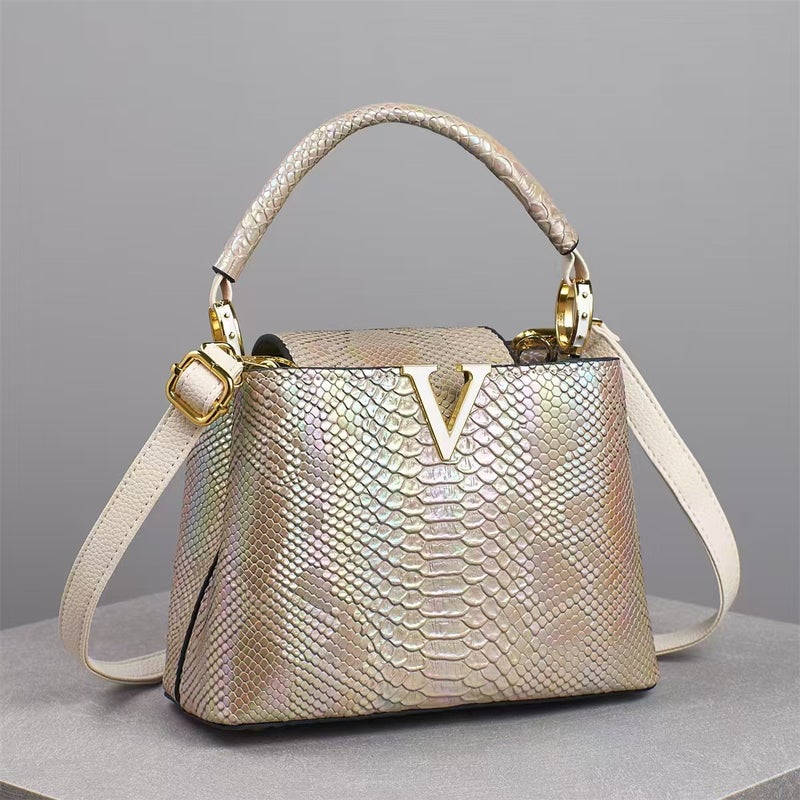 New Colorful Snake Pattern Handbag Fashion Retro Shoulder Crossbody Bag Large Capacity Tote Handbag - Image 2