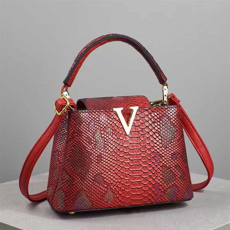 New Colorful Snake Pattern Handbag Fashion Retro Shoulder Crossbody Bag Large Capacity Tote Handbag - Image 3