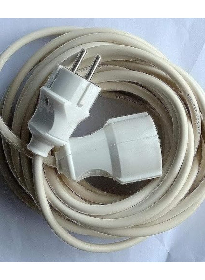 1mm diameter electrical extension cord, 10 meters long, certified, with a thermal plastic sheath for heavy-duty use, equipped with male and female plugs.