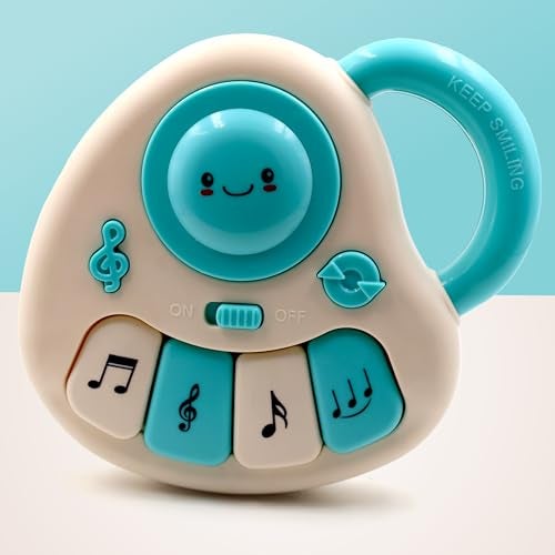 Chanak Baby Piano Musical Infant Toy 4 Key Nodes with 31 Music melodies Includes Learning Numbers & Shapes, Flashing Lights Early Learning Baby Tiny Tunes for Boys Girls, 6 to 12 Months (White/Blue) - Image 1