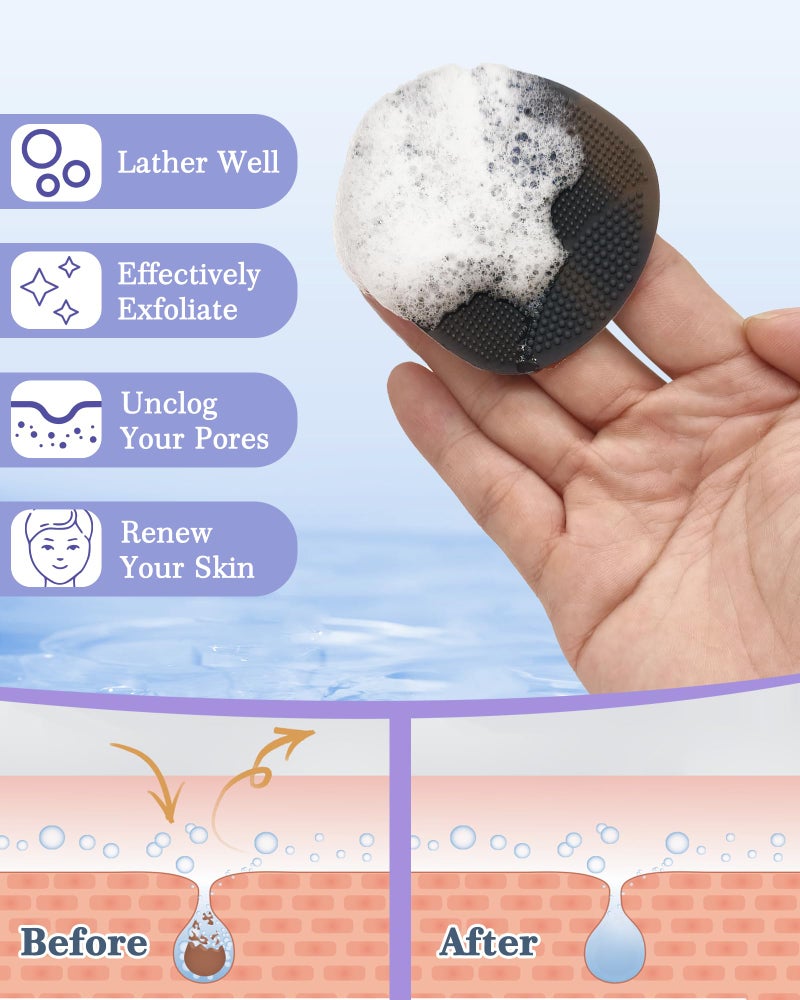 Manmihealth Silicone Back Scrubber (Thick Bristles) & Bath Glove & Face Brush Set(3PCS), Super-Exfoliating & Lathering Body Scrubber, Shower Brush, Face Scrubber Combination, with a Free Hook.(Black) - Image 5