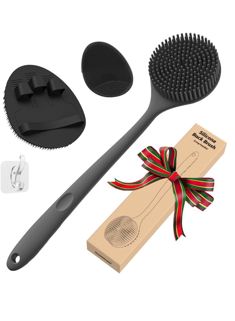 Manmihealth Manmihealth Silicone Back Scrubber (Thick Bristles) & Bath Glove & Face Brush Set(3PCS), Super-Exfoliating & Lathering Body Scrubber, Shower Brush, Face Scrubber Combination, with a Free Hook.(Black) - Image 1