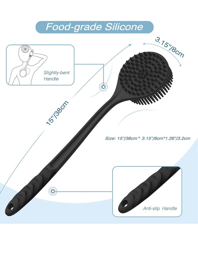 Manmihealth Manmihealth Silicone Back Scrubber (Thick Bristles) & Bath Glove & Face Brush Set(3PCS), Super-Exfoliating & Lathering Body Scrubber, Shower Brush, Face Scrubber Combination, with a Free Hook.(Black) - Image 3