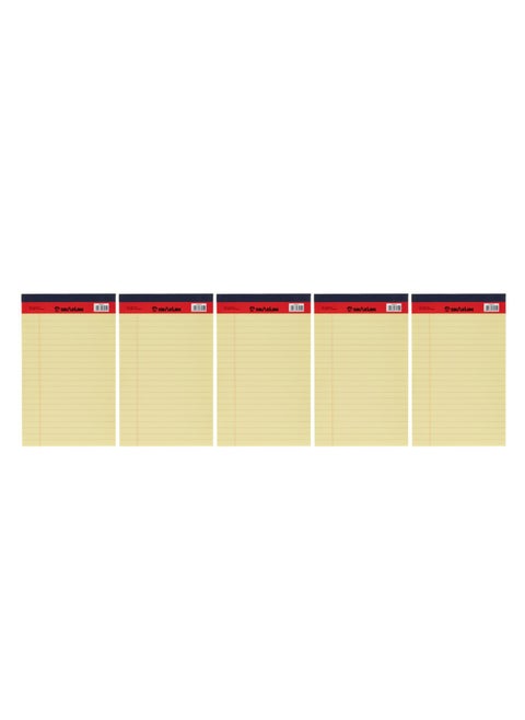 Writing Pad, 5 Pack Single line Legal Notepad, A5 Yellow Notebook Sheets for School, College, Office Supplies, 50 Sheets