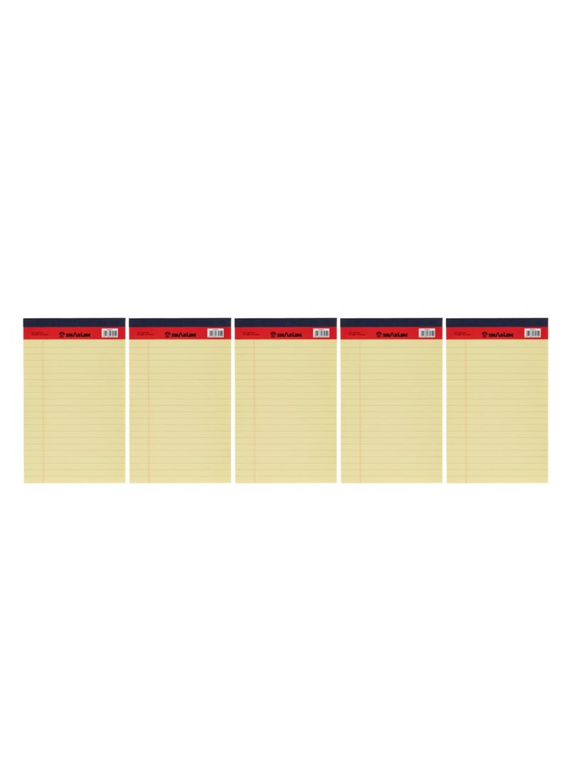 MARKQ - Writing Pad, 5 Pack Single line Legal Notepad, A5 Yellow Notebook Sheets for School, College, Office Supplies, 50 Sheets - Image 1