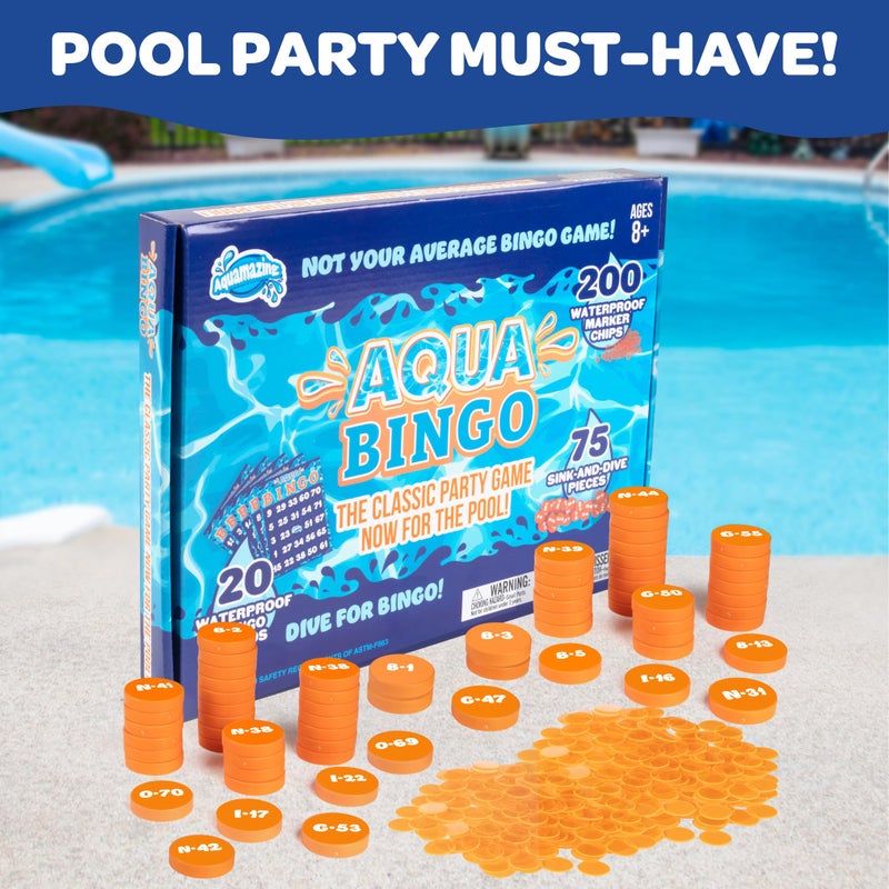 SCS Direct Aqua Pool Bingo Diving Game for Adults & Kids- Swim for & Call 75 Sinking Numbers, Fill Your Card To Win- Includes 200 Marker Chips, 10 Waterproof Play Cards, Fun Birthdays & Summer Parties, Gift - Image 3