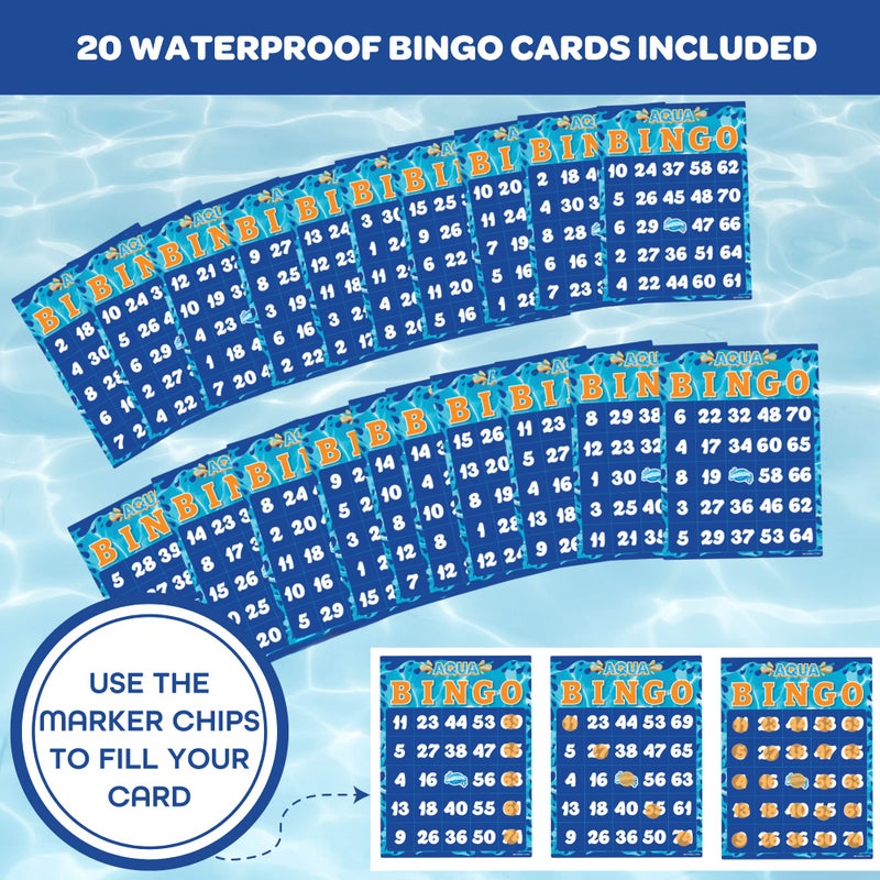 SCS Direct Aqua Pool Bingo Diving Game for Adults & Kids- Swim for & Call 75 Sinking Numbers, Fill Your Card To Win- Includes 200 Marker Chips, 10 Waterproof Play Cards, Fun Birthdays & Summer Parties, Gift - Image 4