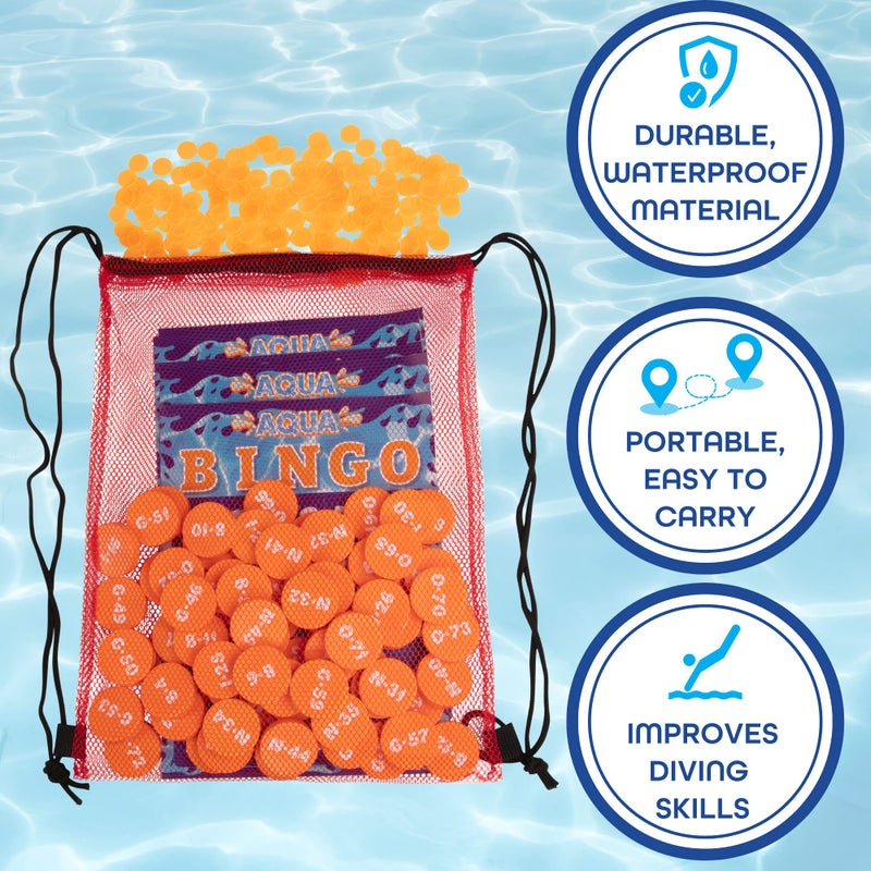 SCS Direct Aqua Pool Bingo Diving Game for Adults & Kids- Swim for & Call 75 Sinking Numbers, Fill Your Card To Win- Includes 200 Marker Chips, 10 Waterproof Play Cards, Fun Birthdays & Summer Parties, Gift - Image 5