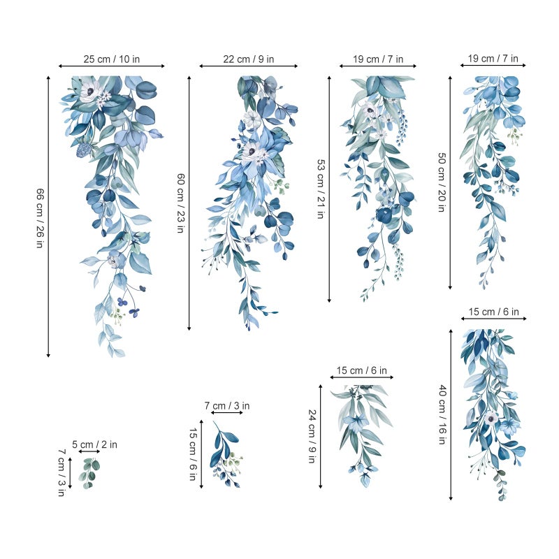 wondever Blue Eucalyptus Leaves Flowes Window Clings Hanging Vine Floral Plants Glass Sticker Decal Anti Collision Double-Side Static Window Stickers for Home Glass Window - Image 4