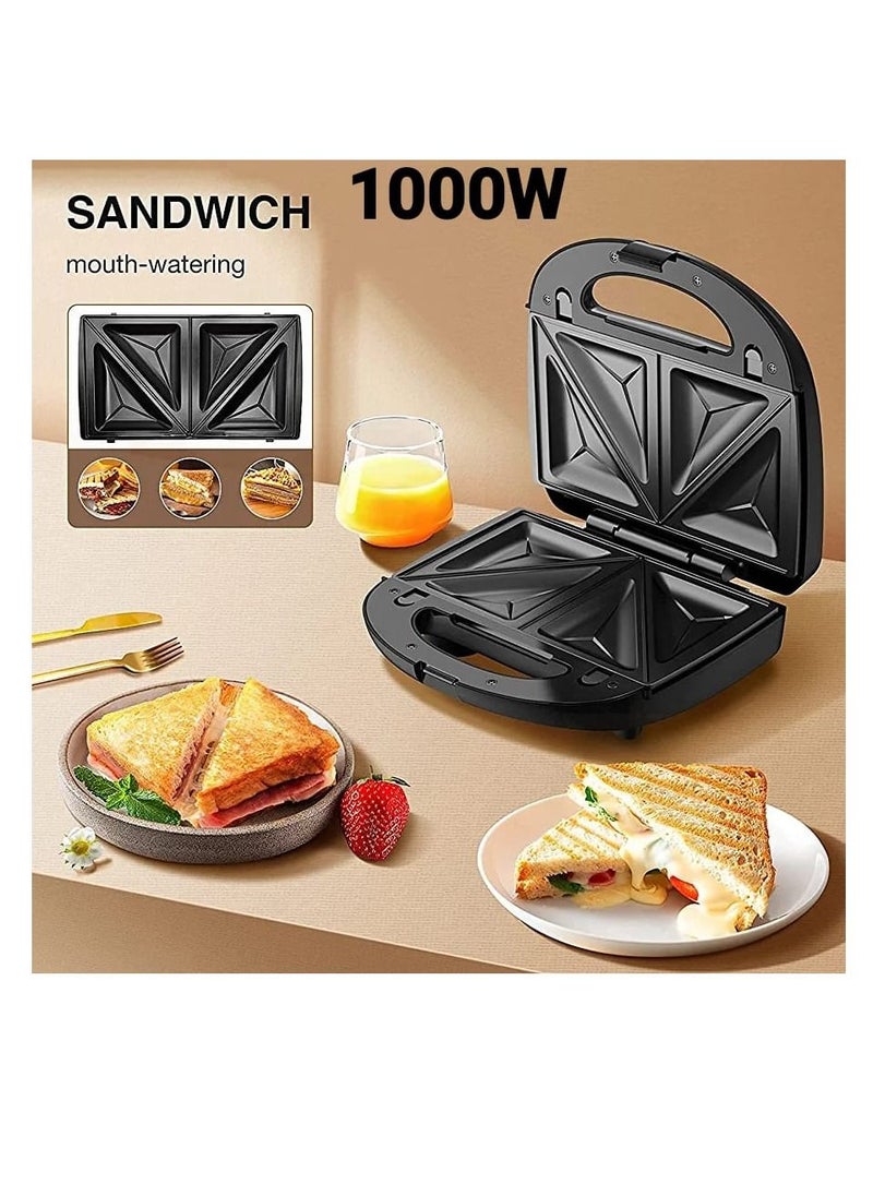 Generic - Sandwich Maker, Sandwich Grill, Removable Non-Stick Plates, Stainless Steel, Cool Touch Handle, Suitable for Breakfast, Lunch, Snacks, 1000w, Black - Image 1