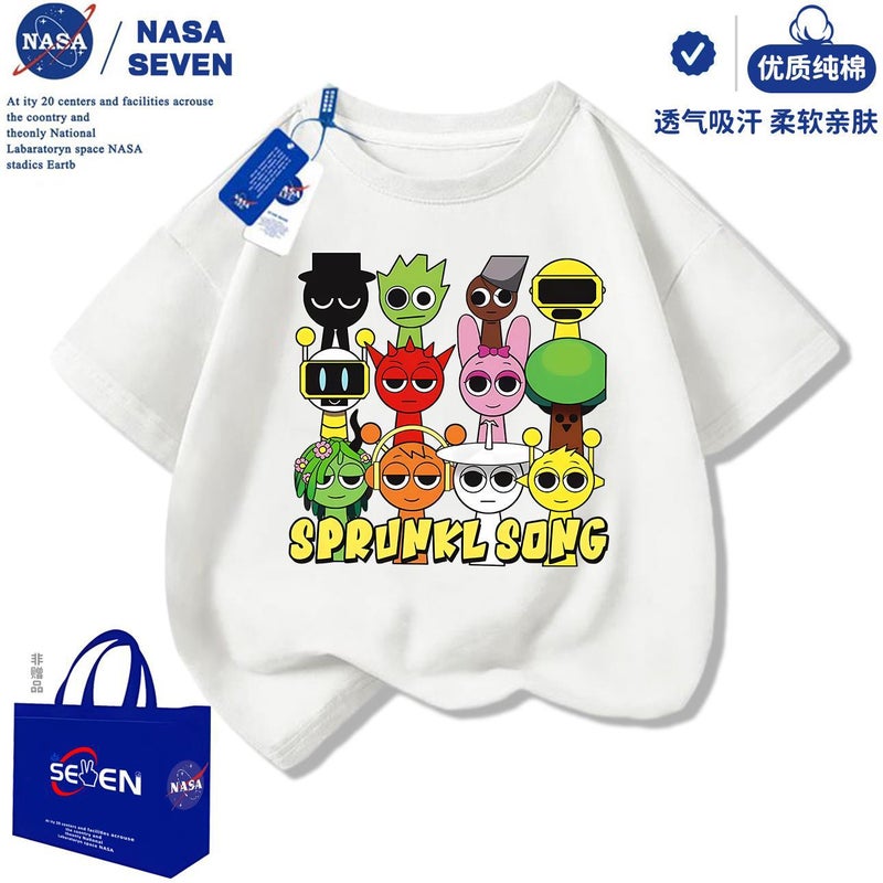Nasa Rhythm Box Kidsren'S Short-Sleeved Fashionable Sprunki Music Box Pure Cotton T-Shirt For Middle And Large Kidsren - Image 3