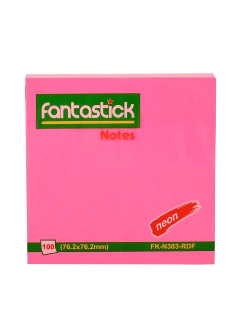 Fantastick ملاحظات لاصقة 100 قطعة بحجم 3x3 بوصة باللون الوردي النيون - Image 1