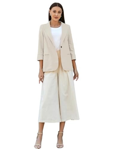 IDEALSANXUN Beige Blazer for Women Business Casual Outfits Work Office Clothes 2024 Interview Attire Corporate Professional Suit Jacket Dressy Summer Lightweight Cardigan Tops Blouse, Beige, L - Image 2