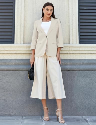 IDEALSANXUN Beige Blazer for Women Business Casual Outfits Work Office Clothes 2024 Interview Attire Corporate Professional Suit Jacket Dressy Summer Lightweight Cardigan Tops Blouse, Beige, L - Image 3