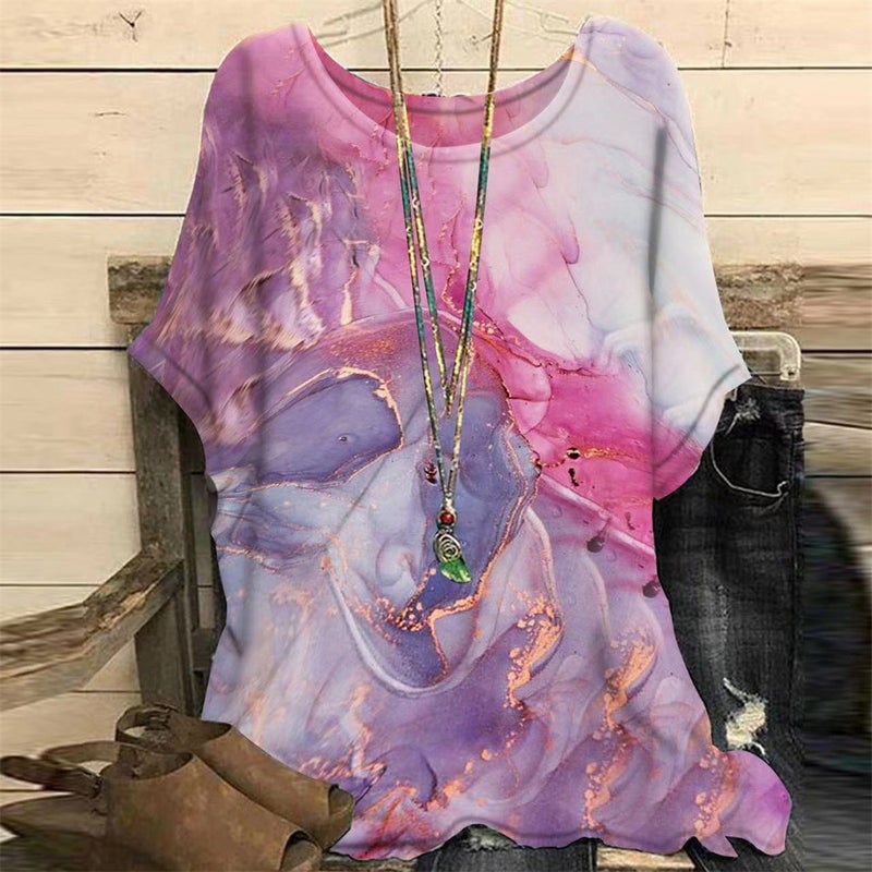 2023 Explosions 3D Digital Printing Women's Tassel Version Loose Thin Short Sleeve T-Shirt - Image 2