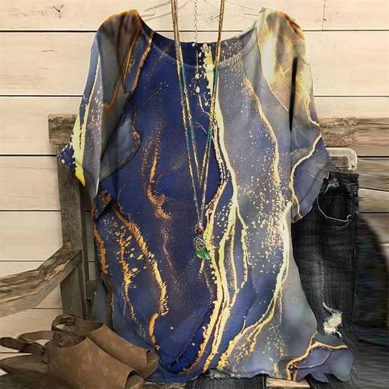 2023 Explosions 3D Digital Printing Women's Tassel Version Loose Thin Short Sleeve T-Shirt - Image 3