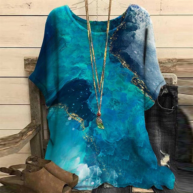 2023 Explosions 3D Digital Printing Women's Tassel Version Loose Thin Short Sleeve T-Shirt - Image 5