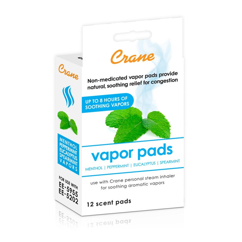 Crane Menthol-Eucalyptus Universal Vapor Pads, 12 Pack, for use Droplets, Corded Inhaler, Warm Mist humidifier - Image 1