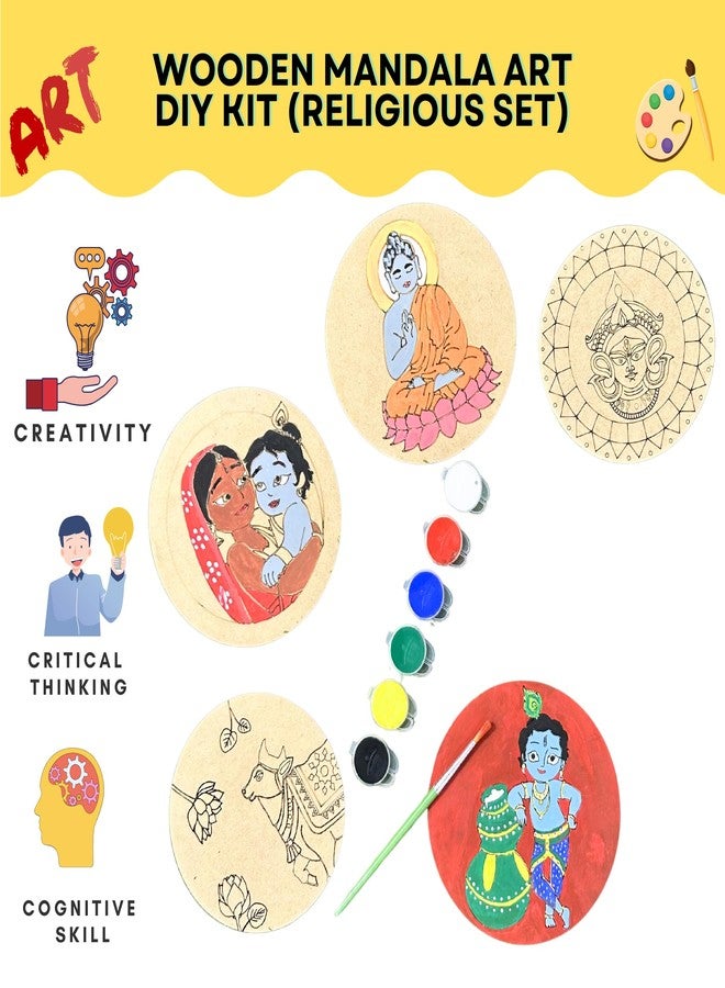 Ansoz Wooden Mandala Art Kit – DIY Religious Painting Set with 5 Wall Hanging Designs (6 Inch) | Creative Mandala Art Kit for Kids & Gift for Boys - Image 5