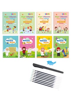 8 Pieces (4 Arabic And 4 English) Magical Handwriting Practice Copybooks Early Childhood Education Materials Reusable Calligraphy Copybook Set For Preschoolers With Magic Pen