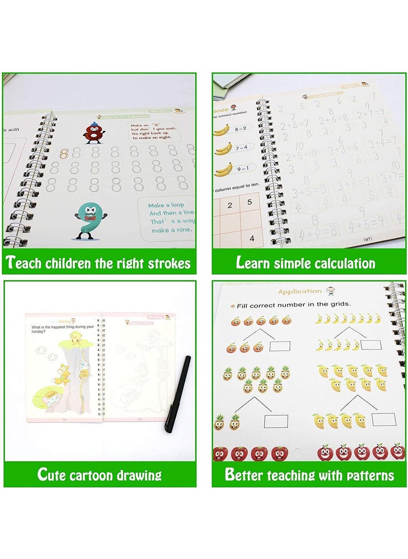 Splendors - 8 Pieces (4 Arabic And 4 English) Magical Handwriting Practice Copybooks Early Childhood Education Materials Reusable Calligraphy Copybook Set For Preschoolers With Magic Pen - Image 1