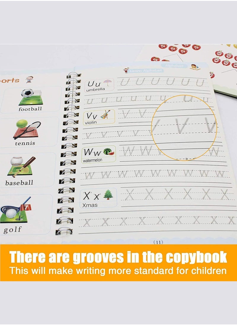 Splendors - 8 Pieces (4 Arabic And 4 English) Magical Handwriting Practice Copybooks Early Childhood Education Materials Reusable Calligraphy Copybook Set For Preschoolers With Magic Pen - Image 1