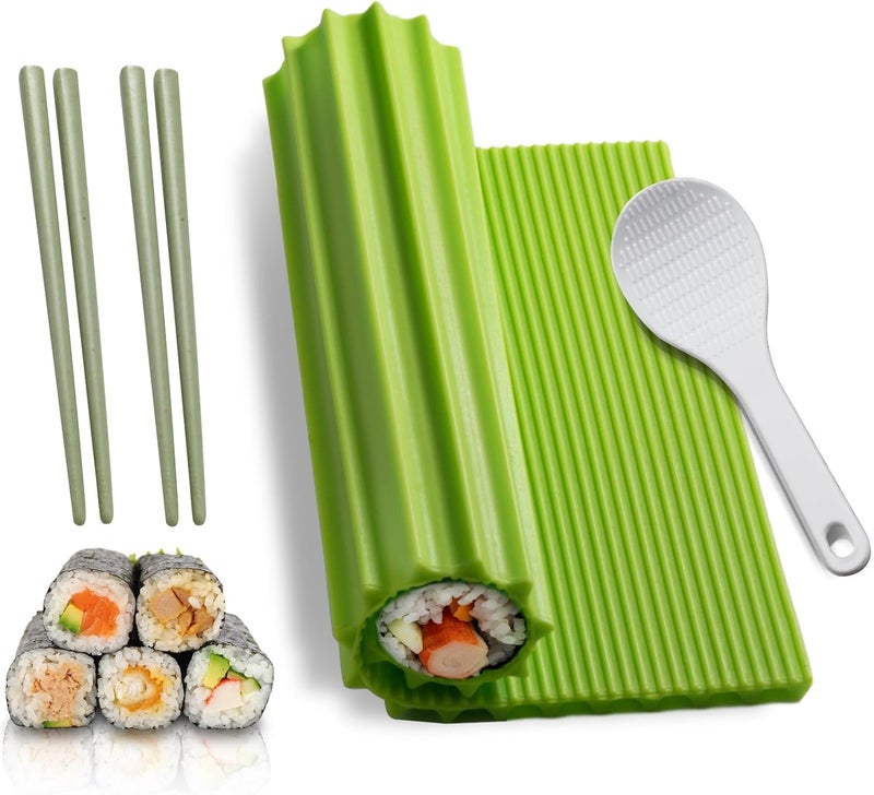 choxila Sushi Making Kit Silicone Sushi Mat Includes 1 Mat 2 Chopsticks 1 Spreader Japanese Style Smooth Finish Reusable Dishwasher Safe - Image 1