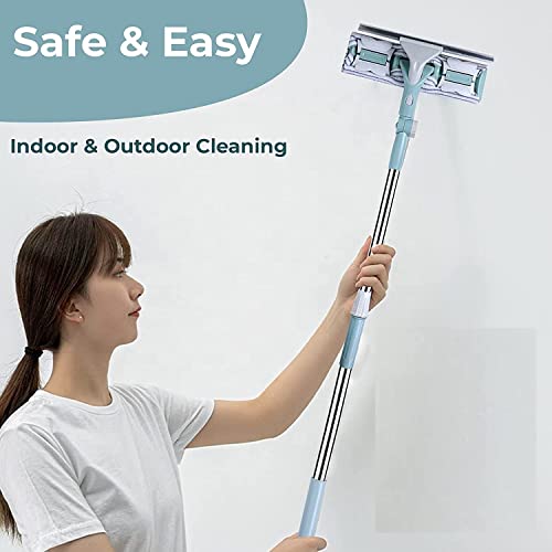 REDMART 2-in-1 Telescopic Window Cleaner Tool (Adjustable Handle) - Double Sided Glass Wiper Squeegee & Microfiber Scrubber for High Rise Windows & Car Windshield - Image 5