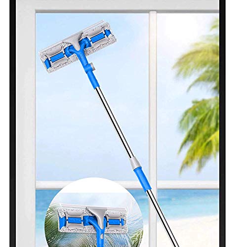 REDMART 2-in-1 Telescopic Window Cleaner Tool (Adjustable Handle) - Double Sided Glass Wiper Squeegee & Microfiber Scrubber for High Rise Windows & Car Windshield - Image 3