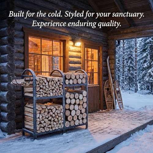 ZEXVIDA Firewood Rack Indoor With Hooks, 31inch Firewood Rack, 2-Tier log holders for firewood outdoor, Fireplace Wood holder Indoor, Adjustable Small Fire Wood Storage - Image 3