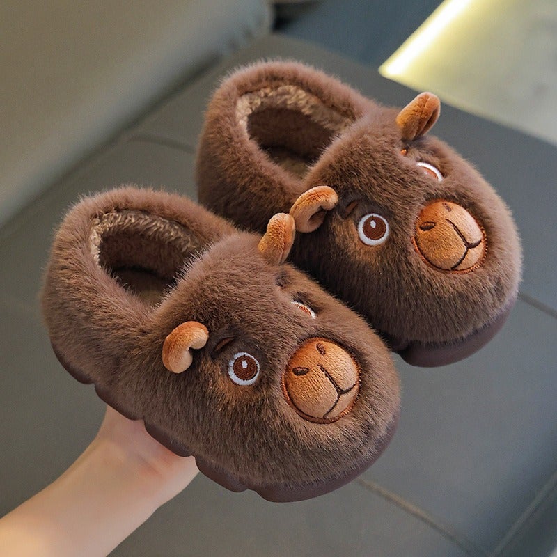 Ben Ben Zhu Capybara Winter Cotton Slippers for Kids Boys Girls Warm Plush Indoor Anti-Slip House Shoes - Image 1
