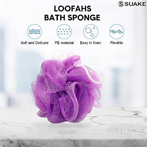 SUAKE Loofah for Bathing – Loofah Scrub Sponge & Body Exfoliator for Men & Women | Soft Shower Loofah with Hanging Handle & Wall Hook – Gentle Bathing Puff - Image 3