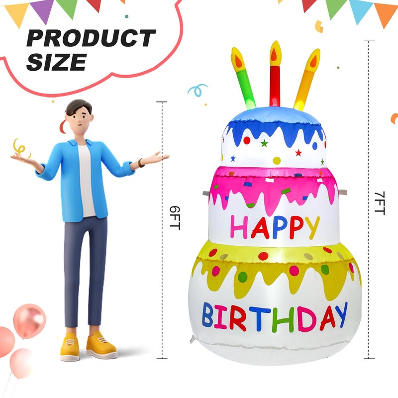 InfleasJoiy 4FT Happy Birthday Inflatable Cake with Candles, Built-in LED Lights, Suitable for Indoor Outdoor Yard Lawn Decoration - Image 4