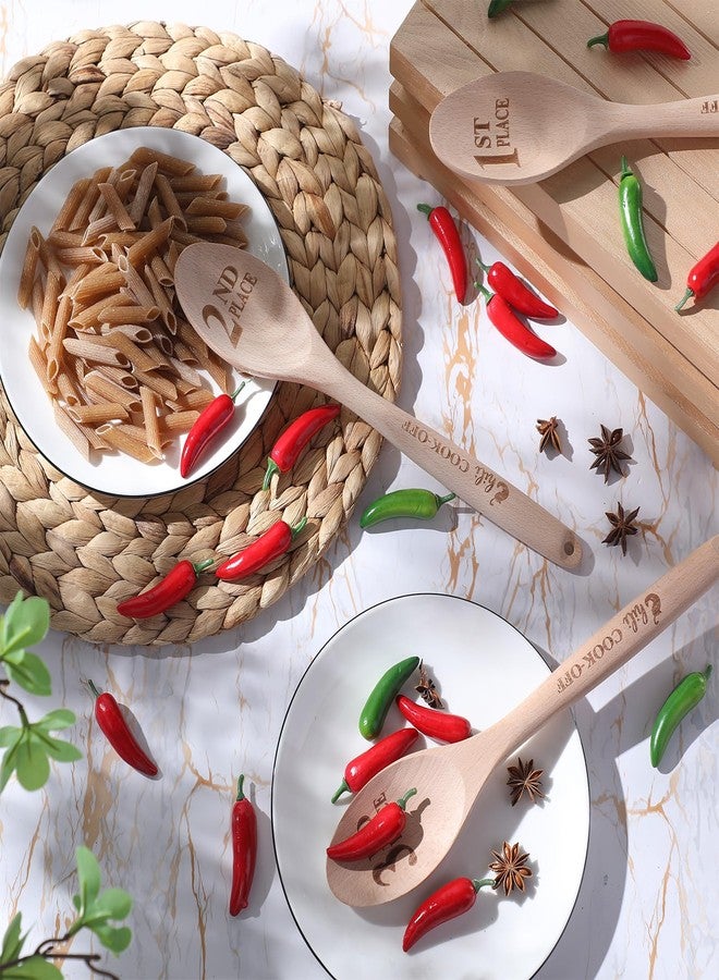 Soaoo Set of 3 Chili Cook Off Trophy Wooden Spoon Prizes Chili Engraved Cooking Spoons for 1st 2nd 3rd Cooking Competition Award(Carved at Handle and Spoon Surface) - Image 3