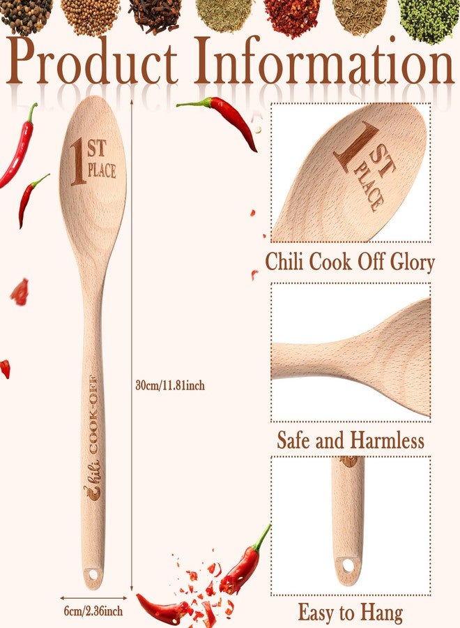 Soaoo Set of 3 Chili Cook Off Trophy Wooden Spoon Prizes Chili Engraved Cooking Spoons for 1st 2nd 3rd Cooking Competition Award(Carved at Handle and Spoon Surface) - Image 2