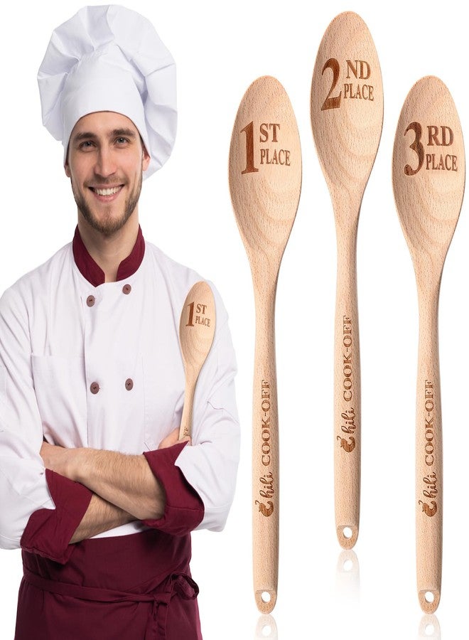 Soaoo Set of 3 Chili Cook Off Trophy Wooden Spoon Prizes Chili Engraved Cooking Spoons for 1st 2nd 3rd Cooking Competition Award(Carved at Handle and Spoon Surface) - Image 1