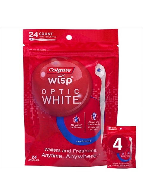 Optic White Wisp Disposable Mini Toothbrush, Cool Mint 24 Count (Pack of 4)