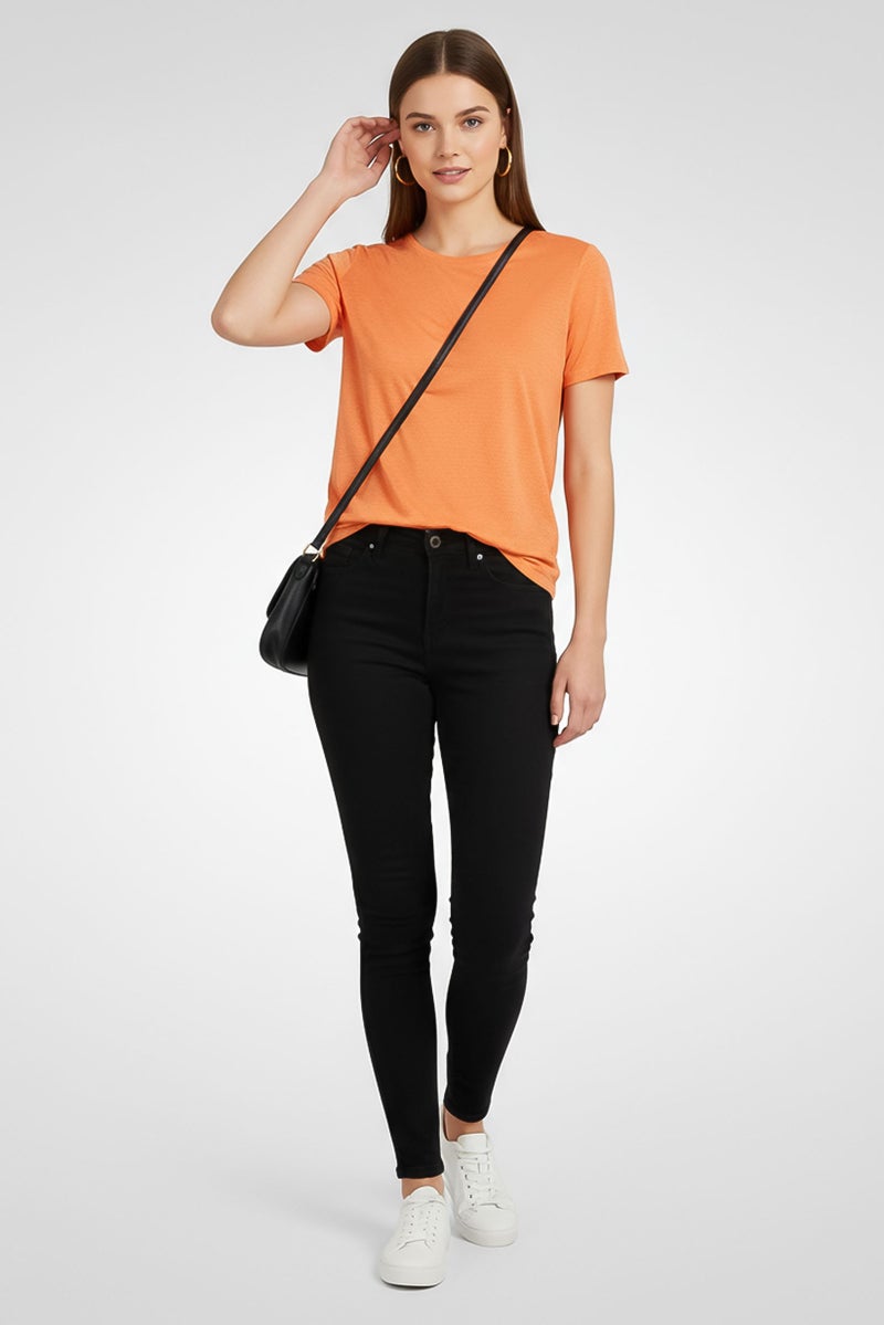 GANT Women Crew Neck Short Sleeve Plain T-Shirt, Orange - Image 1