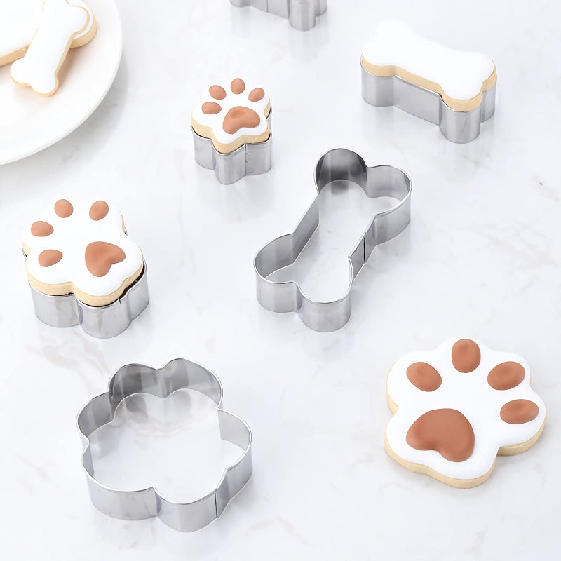 azflyife Dog Bone and Dog Paw Print Cookie Cutters Baking Set  Azflyife 8 Pieces Stainless Steel Metal Biscuit Cookie Mold for Homemade Treats - Image 5
