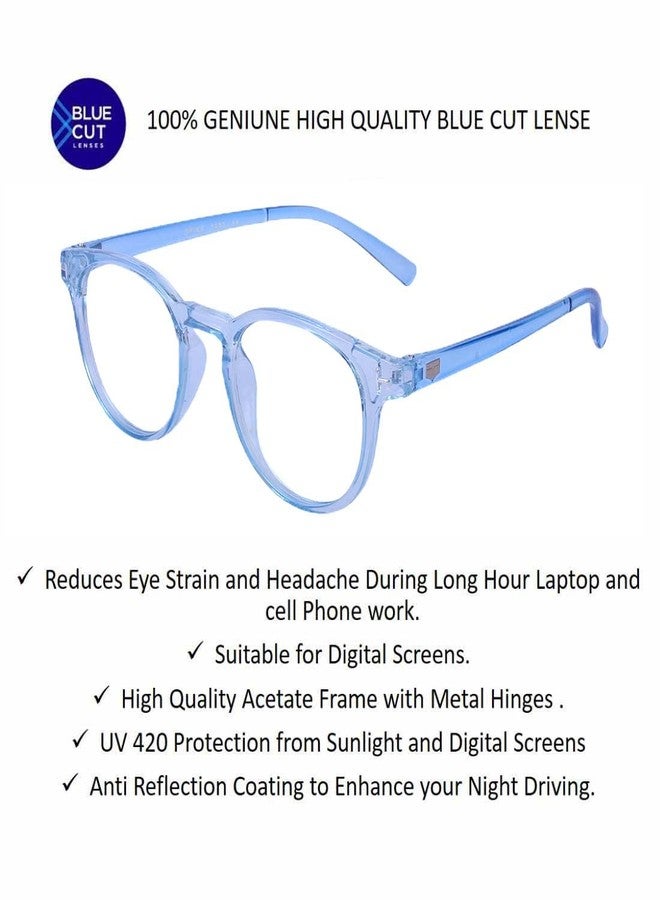 فريدي نظارات فريدي ذات العدسات العاكسة للضوء الأزرق، دائرية الشكل، مضادة للوهج، لحماية العين من الأشعة فوق البنفسجية الناتجة عن استخدام الكمبيوتر أو الجهاز اللوحي أو اللابتوب أو الهاتف المحمول أو القيادة الليلية (للجنسين، لون أزرق فاتح، مقاس واحد يناسب الجميع). - Image 2