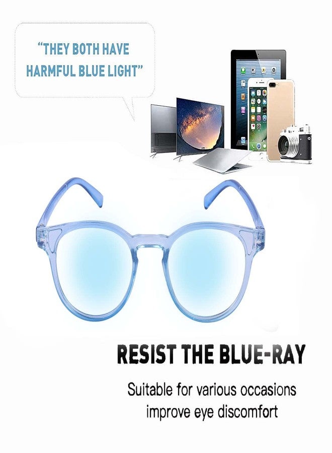 فريدي نظارات فريدي ذات العدسات العاكسة للضوء الأزرق، دائرية الشكل، مضادة للوهج، لحماية العين من الأشعة فوق البنفسجية الناتجة عن استخدام الكمبيوتر أو الجهاز اللوحي أو اللابتوب أو الهاتف المحمول أو القيادة الليلية (للجنسين، لون أزرق فاتح، مقاس واحد يناسب الجميع). - Image 3