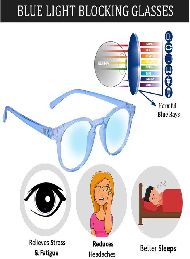 فريدي نظارات فريدي ذات العدسات العاكسة للضوء الأزرق، دائرية الشكل، مضادة للوهج، لحماية العين من الأشعة فوق البنفسجية الناتجة عن استخدام الكمبيوتر أو الجهاز اللوحي أو اللابتوب أو الهاتف المحمول أو القيادة الليلية (للجنسين، لون أزرق فاتح، مقاس واحد يناسب الجميع). - Image 4