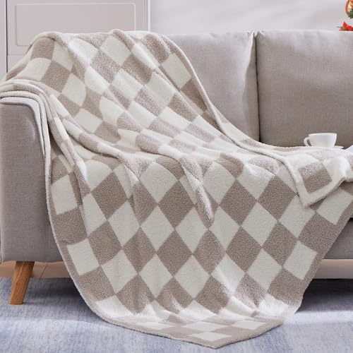 WRENSONGE Fall Checkered Throw Blanket, Taupe Soft Cozy Fluffy Warm Throw Blankets for Couch, Sofa, Chair, Bed, Camping, Picnic, Office,Travel Lightweight Bed Blanket - 50"*70" - Image 1