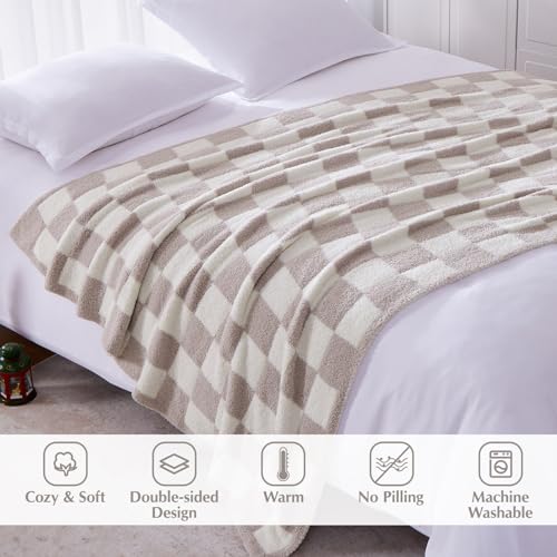 WRENSONGE Fall Checkered Throw Blanket, Taupe Soft Cozy Fluffy Warm Throw Blankets for Couch, Sofa, Chair, Bed, Camping, Picnic, Office,Travel Lightweight Bed Blanket - 50"*70" - Image 2