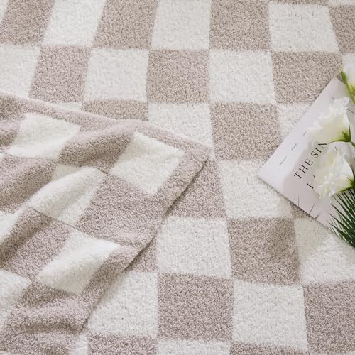 WRENSONGE Fall Checkered Throw Blanket, Taupe Soft Cozy Fluffy Warm Throw Blankets for Couch, Sofa, Chair, Bed, Camping, Picnic, Office,Travel Lightweight Bed Blanket - 50"*70" - Image 3