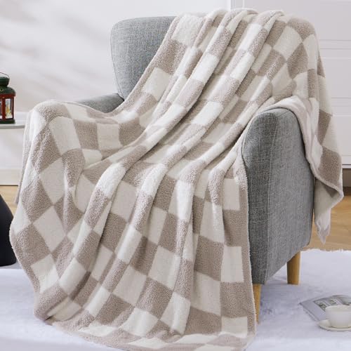 WRENSONGE Fall Checkered Throw Blanket, Taupe Soft Cozy Fluffy Warm Throw Blankets for Couch, Sofa, Chair, Bed, Camping, Picnic, Office,Travel Lightweight Bed Blanket - 50"*70" - Image 4